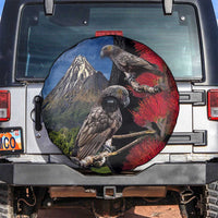 New Zealand Kea And Pohutukawa Spare Tire Cover With The Mountain Landscape LT03 Black - Polynesian Pride
