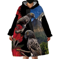 New Zealand Kea And Pohutukawa Wearable Blanket Hoodie With The Mountain Landscape LT03 - Polynesian Pride