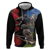 New Zealand Kea And Pohutukawa Zip Hoodie With The Mountain Landscape LT03 Pullover Hoodie Black - Polynesian Pride