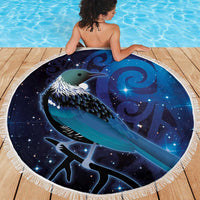 New Zealand Tui Bird Beach Blanket The Pleiades Star Cluster and Koru Tribal Tattoo Galaxy Vibe LT03 - Polynesian Pride