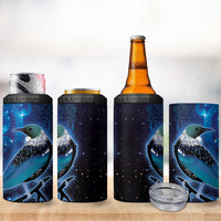 New Zealand Tui Bird 4 in 1 Can Cooler Tumbler The Pleiades Star Cluster and Koru Tribal Tattoo Galaxy Vibe LT03 - Polynesian Pride