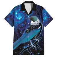 New Zealand Tui Bird Hawaiian Shirt The Pleiades Star Cluster and Koru Tribal Tattoo Galaxy Vibe LT03 Blue - Polynesian Pride