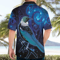 New Zealand Tui Bird Hawaiian Shirt The Pleiades Star Cluster and Koru Tribal Tattoo Galaxy Vibe LT03 - Polynesian Pride