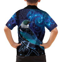 New Zealand Tui Bird Hawaiian Shirt The Pleiades Star Cluster and Koru Tribal Tattoo Galaxy Vibe LT03 - Polynesian Pride