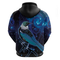 New Zealand Tui Bird Hoodie The Pleiades Star Cluster and Koru Tribal Tattoo Galaxy Vibe LT03 - Polynesian Pride