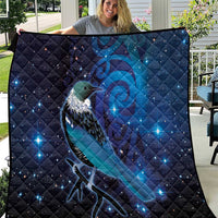 New Zealand Tui Bird Quilt The Pleiades Star Cluster and Koru Tribal Tattoo Galaxy Vibe LT03 Blue - Polynesian Pride