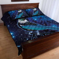 New Zealand Tui Bird Quilt Bed Set The Pleiades Star Cluster and Koru Tribal Tattoo Galaxy Vibe LT03 - Polynesian Pride