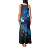 New Zealand Tui Bird Tank Maxi Dress The Pleiades Star Cluster and Koru Tribal Tattoo Galaxy Vibe LT03 - Polynesian Pride