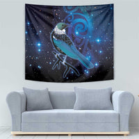 New Zealand Tui Bird Tapestry The Pleiades Star Cluster and Koru Tribal Tattoo Galaxy Vibe LT03 - Polynesian Pride