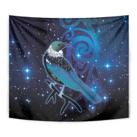 New Zealand Tui Bird Tapestry The Pleiades Star Cluster and Koru Tribal Tattoo Galaxy Vibe LT03 - Polynesian Pride
