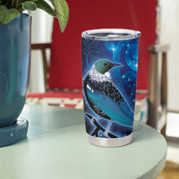 New Zealand Tui Bird Tumbler Cup The Pleiades Star Cluster and Koru Tribal Tattoo Galaxy Vibe LT03 - Polynesian Pride