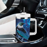 New Zealand Tui Bird Tumbler With Handle The Pleiades Star Cluster and Koru Tribal Tattoo Galaxy Vibe LT03 - Polynesian Pride
