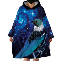 New Zealand Tui Bird Wearable Blanket Hoodie The Pleiades Star Cluster and Koru Tribal Tattoo Galaxy Vibe LT03 - Polynesian Pride
