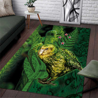 New Zealand Kkp Area Rug Silver Fern with Close up of Green Fern Leaves and Maori Tattoo LT03 Green - Polynesian Pride