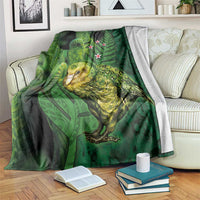 New Zealand Kkp Blanket Silver Fern with Close up of Green Fern Leaves and Maori Tattoo LT03 Green - Polynesian Pride