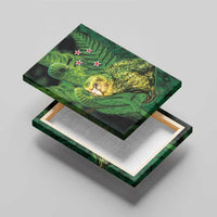 New Zealand Kkp Canvas Wall Art Silver Fern with Close up of Green Fern Leaves and Maori Tattoo LT03 - Polynesian Pride