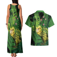 New Zealand Kkp Couples Matching Tank Maxi Dress and Hawaiian Shirt Silver Fern with Close up of Green Fern Leaves and Maori Tattoo LT03 - Polynesian Pride