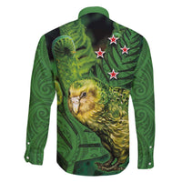 New Zealand Kkp Family Matching Off The Shoulder Long Sleeve Dress and Hawaiian Shirt Silver Fern with Close up of Green Fern Leaves and Maori Tattoo LT03 - Polynesian Pride