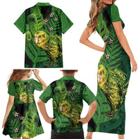 New Zealand Kkp Family Matching Short Sleeve Bodycon Dress and Hawaiian Shirt Silver Fern with Close up of Green Fern Leaves and Maori Tattoo LT03 - Polynesian Pride
