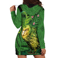 New Zealand Kkp Hoodie Dress Silver Fern with Close up of Green Fern Leaves and Maori Tattoo LT03 - Polynesian Pride