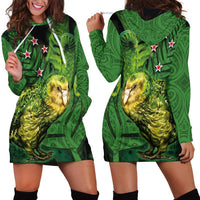 New Zealand Kkp Hoodie Dress Silver Fern with Close up of Green Fern Leaves and Maori Tattoo LT03 - Polynesian Pride