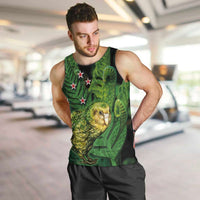 New Zealand Kkp Men Tank Top Silver Fern with Close up of Green Fern Leaves and Maori Tattoo LT03 Green - Polynesian Pride