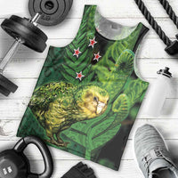 New Zealand Kkp Men Tank Top Silver Fern with Close up of Green Fern Leaves and Maori Tattoo LT03 - Polynesian Pride
