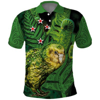New Zealand Kkp Polo Shirt Silver Fern with Close up of Green Fern Leaves and Maori Tattoo LT03 Green - Polynesian Pride