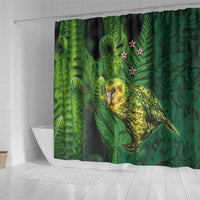 New Zealand Kkp Shower Curtain Silver Fern with Close up of Green Fern Leaves and Maori Tattoo LT03 - Polynesian Pride