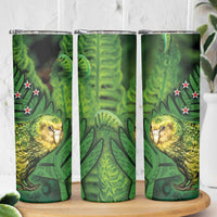 New Zealand Kkp Skinny Tumbler Silver Fern with Close up of Green Fern Leaves and Maori Tattoo LT03 - Polynesian Pride