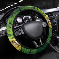 New Zealand Kkp Steering Wheel Cover Silver Fern with Close up of Green Fern Leaves and Maori Tattoo LT03 Universal Fit Green - Polynesian Pride