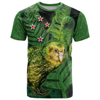 New Zealand Kkp T Shirt Silver Fern with Close up of Green Fern Leaves and Maori Tattoo LT03 Green - Polynesian Pride