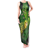 New Zealand Kkp Tank Maxi Dress Silver Fern with Close up of Green Fern Leaves and Maori Tattoo LT03 Women Green - Polynesian Pride