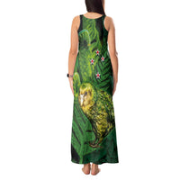 New Zealand Kkp Tank Maxi Dress Silver Fern with Close up of Green Fern Leaves and Maori Tattoo LT03 - Polynesian Pride