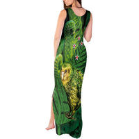 New Zealand Kkp Tank Maxi Dress Silver Fern with Close up of Green Fern Leaves and Maori Tattoo LT03 - Polynesian Pride