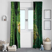 New Zealand Kkp Window Curtain Silver Fern with Close up of Green Fern Leaves and Maori Tattoo LT03 - Polynesian Pride