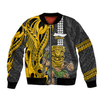 Custom Hawaii Molokai Island Bomber Jacket Hawaiian Warrior and Kakau Symbols Abstract Tattoo LT03 Unisex Yellow - Polynesian Pride