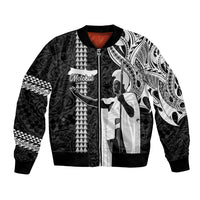 Hawaii Molokai Island Bomber Jacket Hawaiian King and Kakau Symbols Abstract Shoulder Tattoo LT03 Unisex Black - Polynesian Pride
