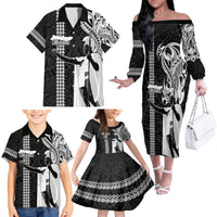 Hawaii Molokai Island Family Matching Off Shoulder Long Sleeve Dress and Hawaiian Shirt Hawaiian King and Kakau Symbols Abstract Shoulder Tattoo LT03 - Polynesian Pride