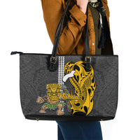 Hawaii Niihau Island Leather Tote Bag Hawaiian Warrior and Kakau Symbols Abstract Tattoo LT03 - Polynesian Pride