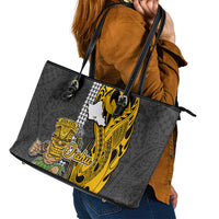 Hawaii Oahu Island Leather Tote Bag Hawaiian Warrior and Kakau Symbols Abstract Tattoo LT03 - Polynesian Pride