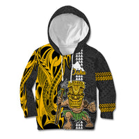 Custom Hawaii Oahu Island Kid Hoodie Hawaiian Warrior and Kakau Symbols Abstract Tattoo LT03 Yellow - Polynesian Pride