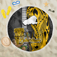 Hawaii Kahoolawe Island Beach Blanket Hawaiian Warrior and Kakau Symbols Abstract Tattoo LT03 One Size 150cm Yellow - Wonder Print Shop