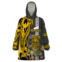 Custom Hawaii Kahoolawe Island Wearable Blanket Hoodie Hawaiian Warrior and Kakau Symbols Abstract Tattoo LT03 One Size Yellow - Polynesian Pride
