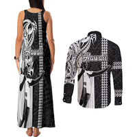 Hawaii Kahoolawe Island Couples Matching Tank Maxi Dress and Long Sleeve Button Shirts Hawaiian King and Kakau Symbols Abstract Shoulder Tattoo LT03 - Polynesian Pride