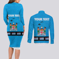 Fiji Merry Christmas Couples Matching Long Sleeve Bodycon Dress and Long Sleeve Button Shirt Santa Suit Style With Tapa Tribal Pattern LT03 - Polynesian Pride
