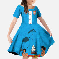 Fiji Merry Christmas Family Matching Off The Shoulder Long Sleeve Dress and Hawaiian Shirt Santa Suit Style With Tapa Tribal Pattern LT03 Daughter's Dress Blue - Polynesian Pride