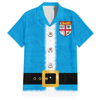 Fiji Merry Christmas Family Matching Off The Shoulder Long Sleeve Dress and Hawaiian Shirt Santa Suit Style With Tapa Tribal Pattern LT03 Dad's Shirt - Short Sleeve Blue - Polynesian Pride
