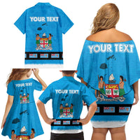 Fiji Merry Christmas Family Matching Off Shoulder Short Dress and Hawaiian Shirt Santa Suit Style With Tapa Tribal Pattern LT03 - Polynesian Pride