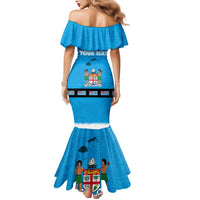 Fiji Merry Christmas Mermaid Dress Santa Suit Style With Tapa Tribal Pattern
